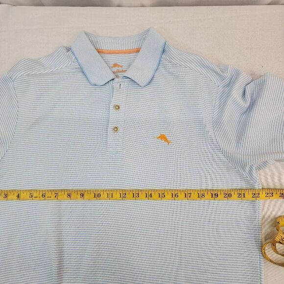 Tommy Bahama Size Large Blue and White Striped Polo Men's Shirt V - Picture 3 of 6